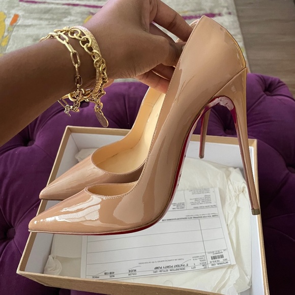 Christian Louboutin Beige Patent Leather Heels - Picture 1 of 6